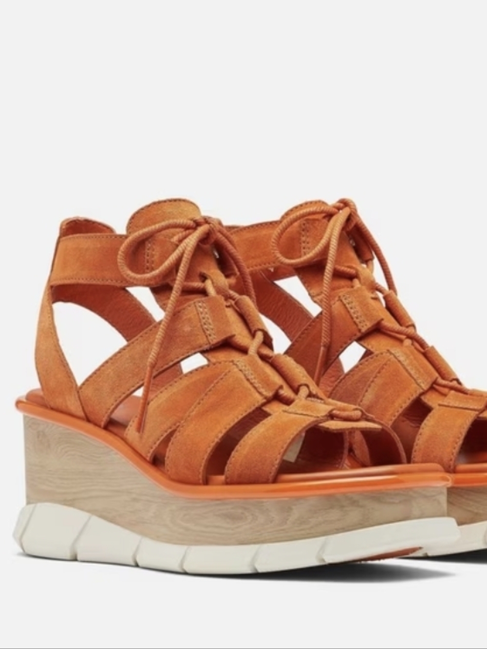 NWOT Sorel "Joanie III" Orange Suede Lace-up Wedge Gladiator Sandal (US 12)
